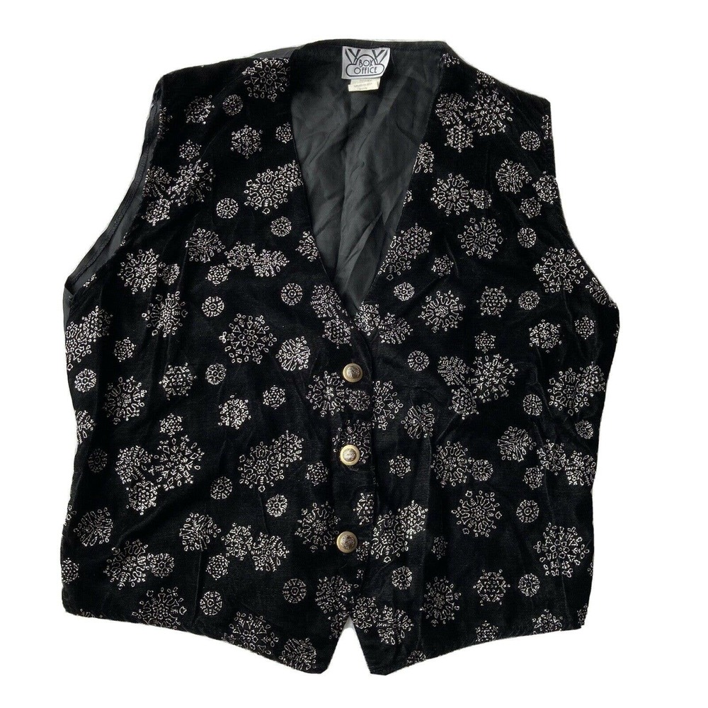 Box Office Vest Sz 3X Black Sparkly Womens Plus Snowflakes Holidays Winter Vtg